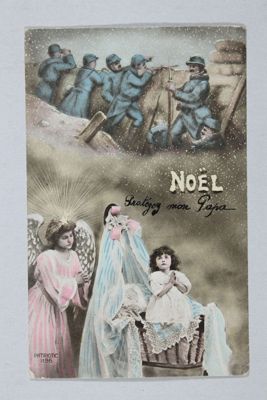 "Noël". - Carte postale illustrée couleur. - ISO, Platine, A. Noyer, Paris. Arch. Dép. d'Eure-et-Loir, 53 Fi 232, Fonds Legrand.
