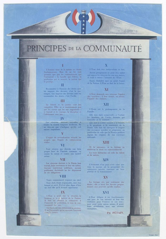 Principes de la communauté nationale, 1940. 