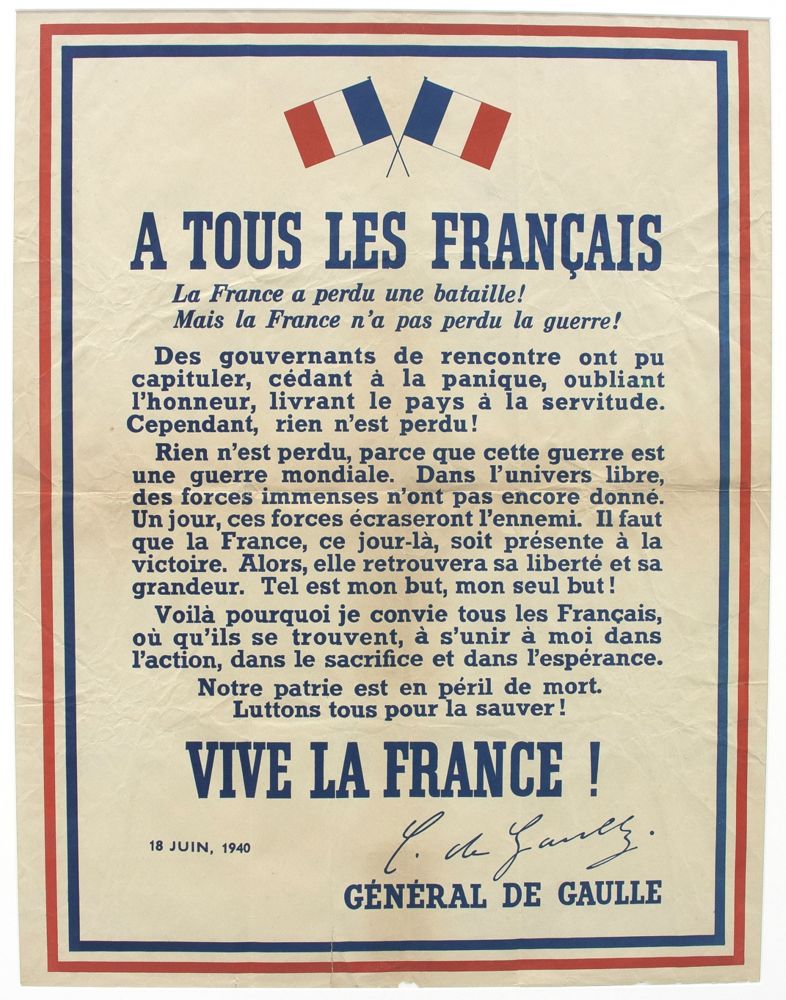 Appel du général de Gaulle, 18 juin 1940. 