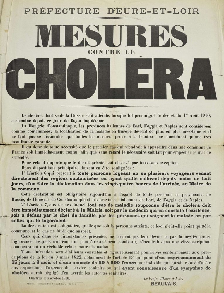 Mesures contre le choléra, Chartres, 1910 (Imprimerie Durand). 