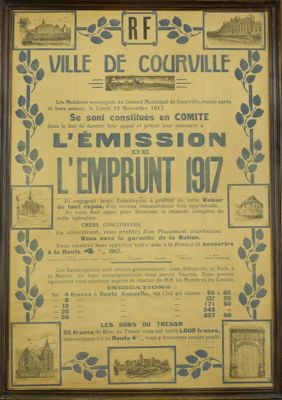 Affiche « L'émission de l'emprunt 1917 » à l'initiative de M. Gastambide, maire de Courville et de son conseil municipal.