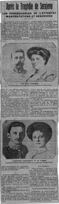 « Après la tragédie de Sarajevo - Les conséquences de l'attentat : manifestations et désordres. ». Le Journal de Chartres. Vendredi  3  juillet 1914. Per 9