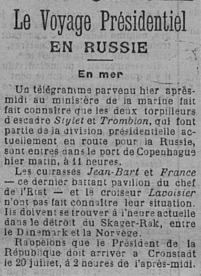 « Le voyage présidentiel en Russie », Le Progrès, dimanche 19 juillet 1914, ADEL, PER 24.