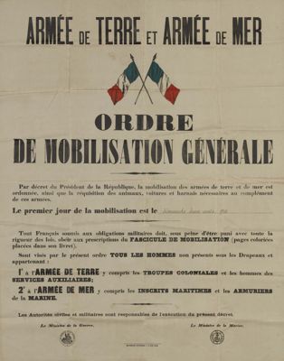 « Affiche de mobilisation », août 1914, ADEL 26 Fi NC 18.