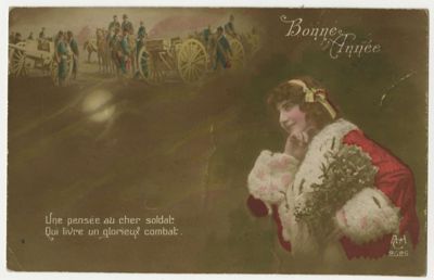Carte postale adressée à un soldat au front  pour la bonne année. Archives départementales d'Eure-et-Loir, 5 NUM 36 - 23, Fonds David.