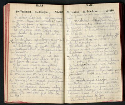 Extrait d'un des carnets de route de l'instituteur Lucien Foubert parti de Champseru en août 1914 et démobilisé en mars 1919. Archives départementales d'Eure-et-Loir, 5 NUM 36 - 24, Fonds Foubert.