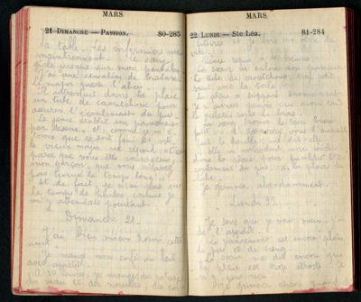 Extrait d'un des carnets de route de l'instituteur Lucien Foubert parti de Champseru en août 1914 et démobilisé en mars 1919. Archives départementales d'Eure-et-Loir, 5 NUM 36 - 24, Fonds Foubert.