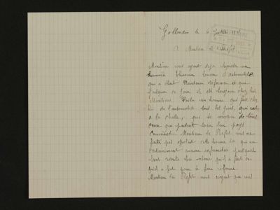 Lettre de dénonciation adressée au Préfet en date du 4 juillet 1915 par des « gens » de la commune de Gallardon concernant un jeune de la commune qui n'est pas parti au front. Archives départementales d'Eure-et-Loir, 1 M P 46.