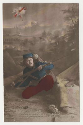 Dernière carte postale illustrée couleur envoyée par Maurice LORRAIN à sa nièce Yvonne NOMINÉ dite « Vonvon » en date du 22 septembre 1915, en effet il est déclaré disparu le 25 septembre suivant. Archives départementales d'Eure-et-Loir, 82 J, Fonds Lorra
