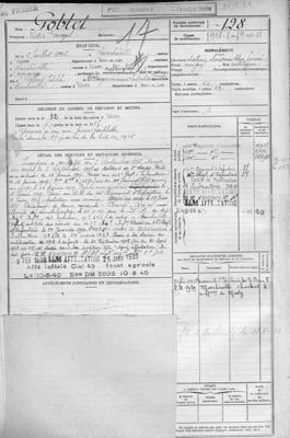 Fiche matricule militaire, bureau de recrutement de Chartres classe 1916, du soldat Goblet arrivé au corps le 3 septembre 1916. Arch. Dép. d'Eure-et-Loir, 1 R 541.
