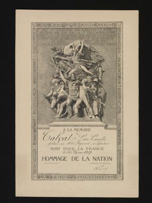 Diplôme d'hommage de la nation au soldat Léon-Camille TALVAT du 101e RI, mort pour la France le 20 février 1917. Arch. Dép. d'Eure-et-Loir, 2 R ICONO 137.