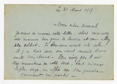 Correspondance de guerre en date du 31 mars 1917. Arch. Dép. Eure-et-Loir, 5 Num 36 - 21, Fonds Sotteau
