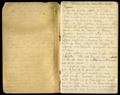 Extrait d'un des carnets de route de l'instituteur Lucien Foubert parti de Champseru en août 1914 et démobilisé en mars 1919. Arch. Dép. d'Eure-et-Loir, 5 NUM 36 - 24, Fonds Foubert.