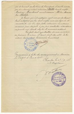 Correspondance du 13 septembre 1918 signalant les mauvais traitements subis par de travailleurs agricoles tunisiens. Arch. Dép. d'Eure-et-Loir, 4 M P 604.