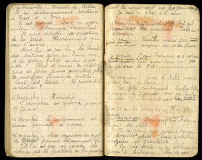 Extrait d'un des carnets de route de l'instituteur Lucien Foubert parti de Champseru en août 1914 et démobilisé en mars 1919. Arch. Dép. d'Eure-et-Loir, 5 NUM 36 - 24, Fonds Foubert.
